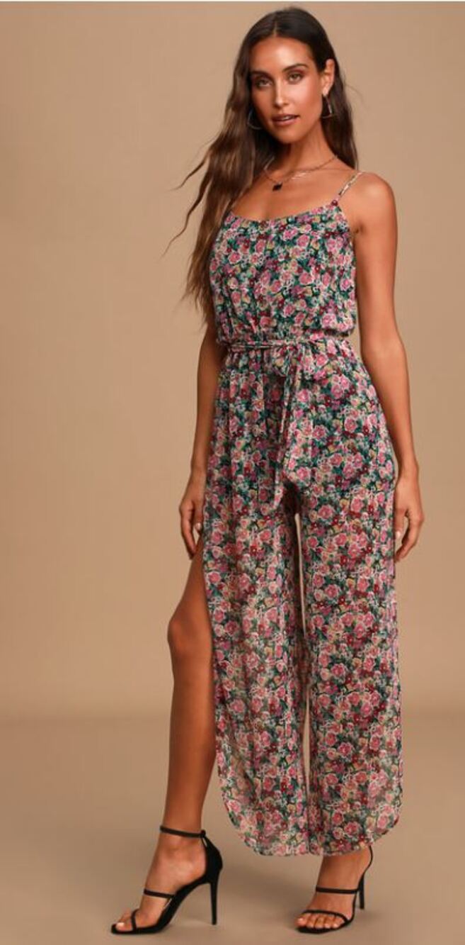 Lulus Flow With Me Black Floral Print Wide Leg Jumpsuit XS
